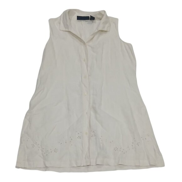 Herman Geist women's cream blouse. sleeveless button front top shirt size L. - Picture 1 of 13